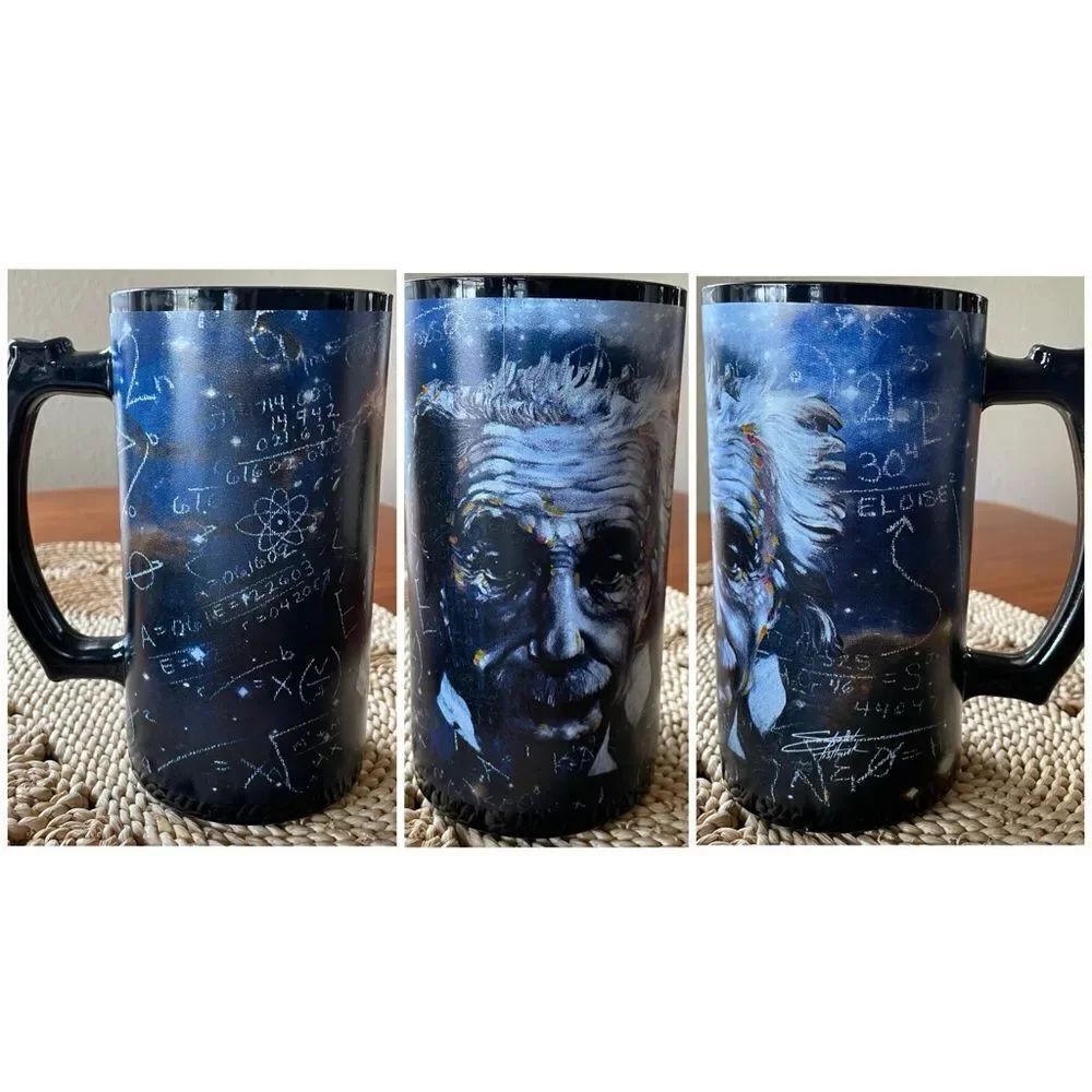 NWOT Backstage Pass 16 oz Einstein Theory Mug Artist Stephen Fishwick Black Blue